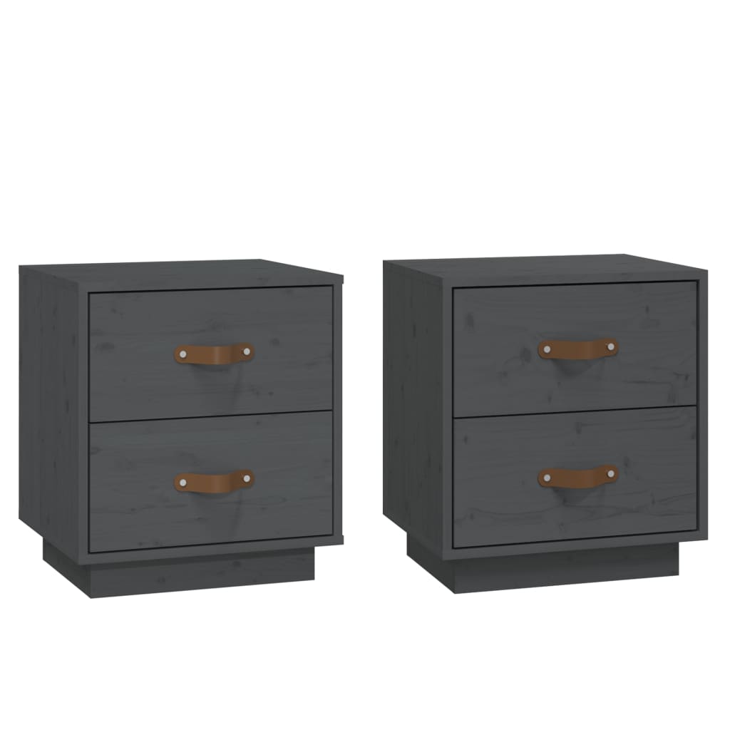 Bedside Cabinets 2 pcs Grey 40x34x45 cm Solid Wood Pine