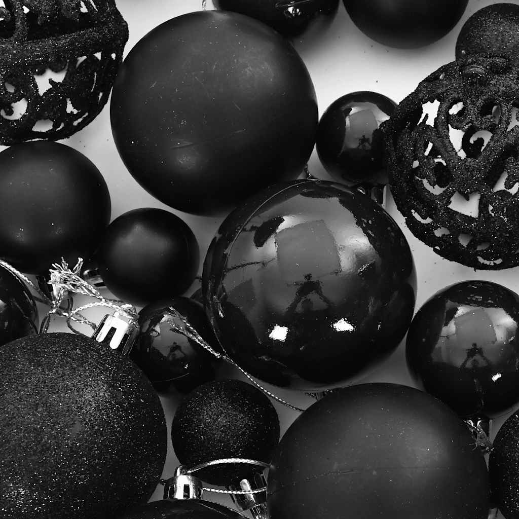 111 Piece Christmas Bauble Set Black Polystyrene