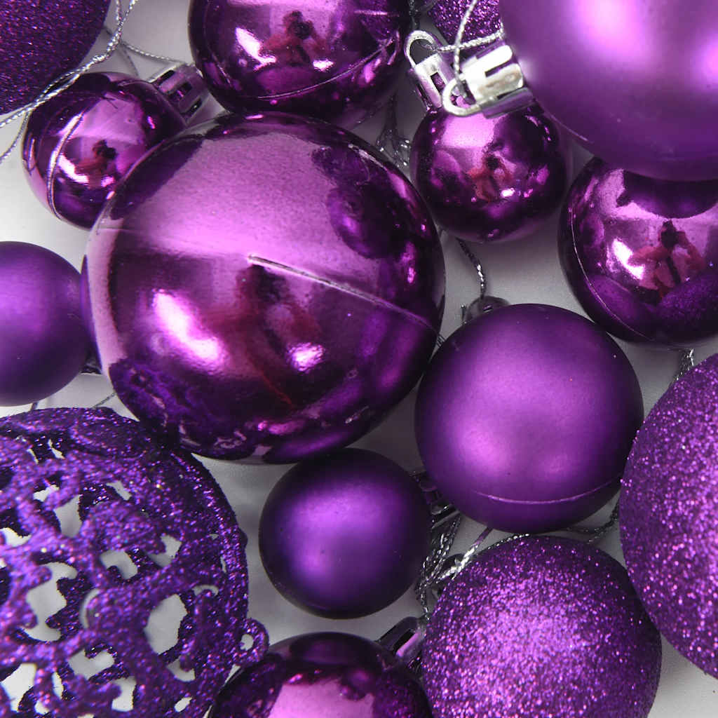 111 Piece Christmas Bauble Set Purple Polystyrene