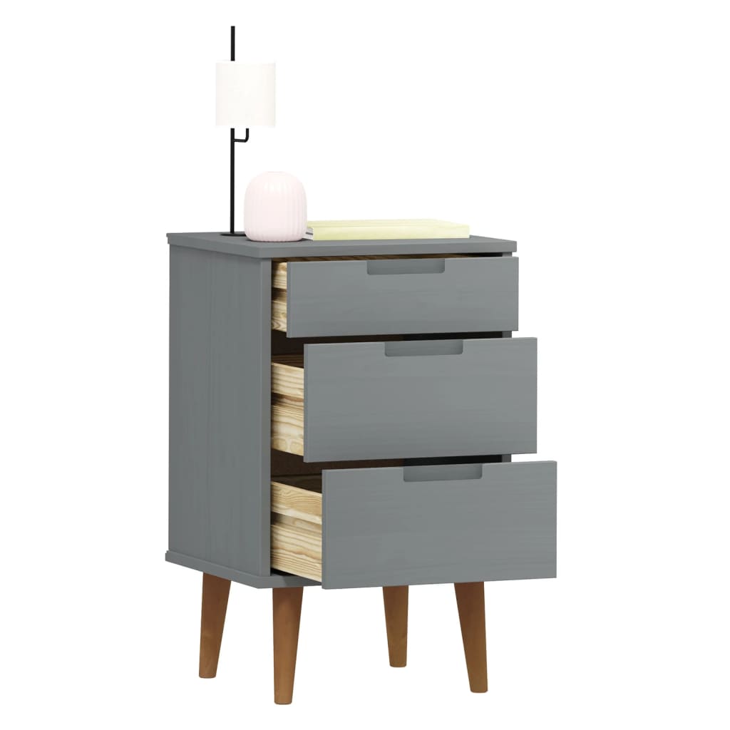 Bedside Cabinet MOLDE Grey 40x35x65 cm Solid Wood Pine