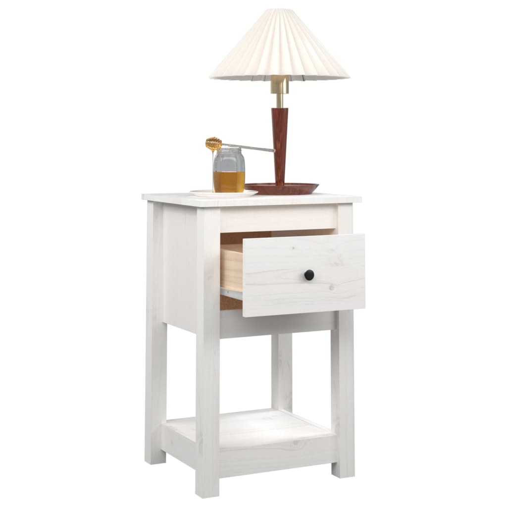 Bedside Cabinet White 40x35x61.5 cm Solid Wood Pine