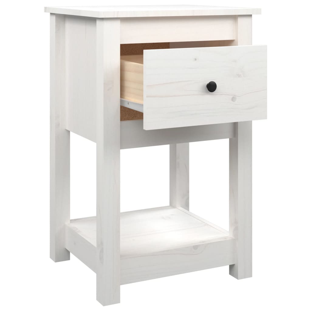 Bedside Cabinet White 40x35x61.5 cm Solid Wood Pine