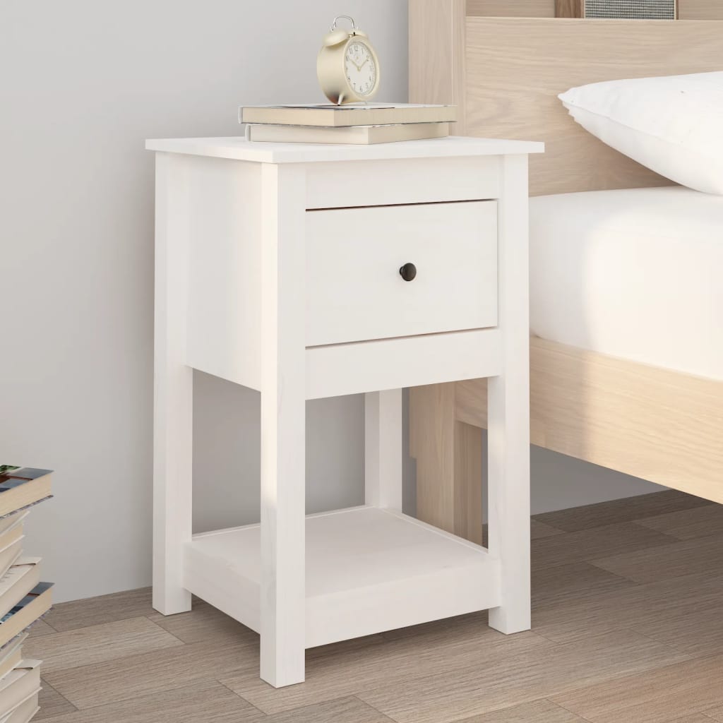 Bedside Cabinet White 40x35x61.5 cm Solid Wood Pine