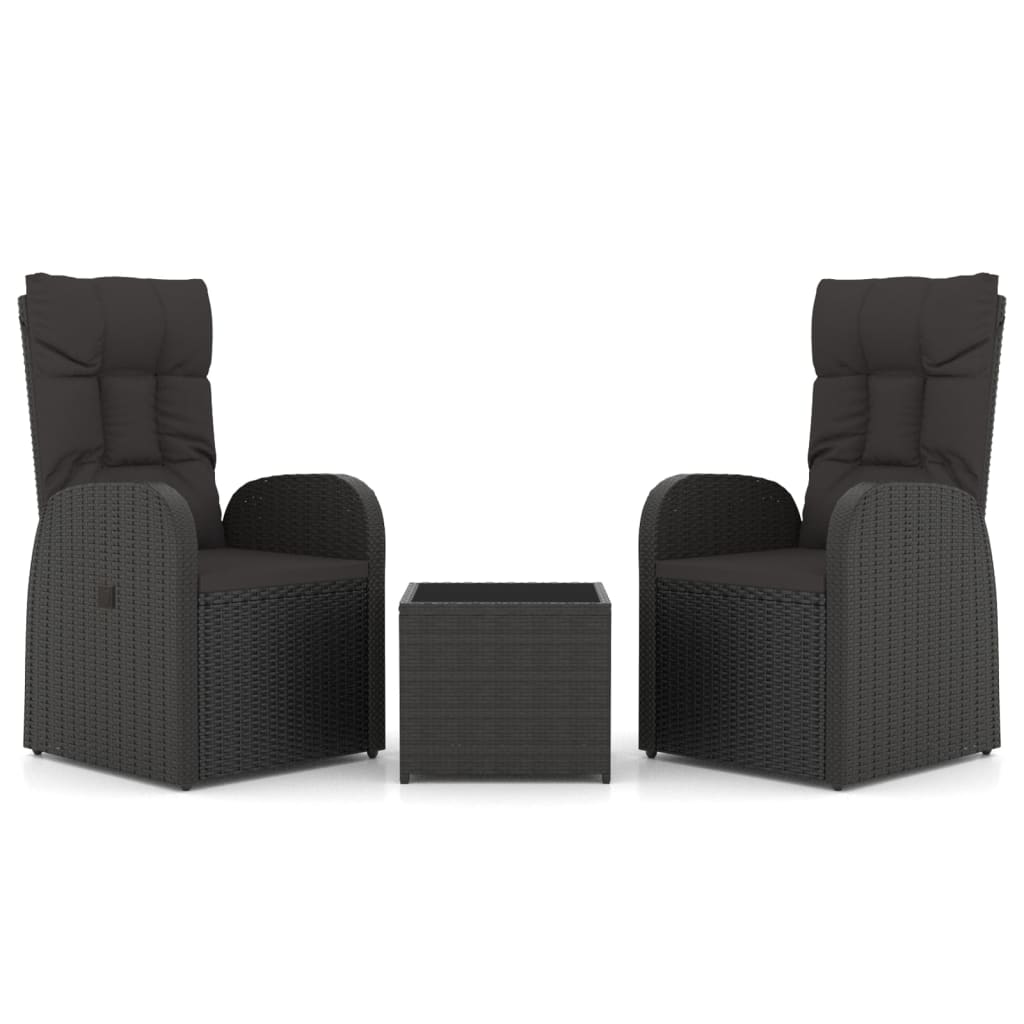 3 Piece Garden Lounge Set Black Poly Rattan&Steel
