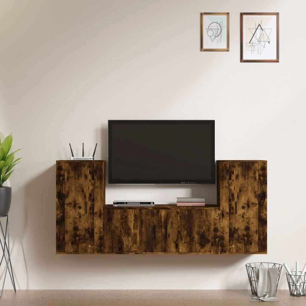 3 Piece TV Cabinet Set Smoked Oak Engineered Wood