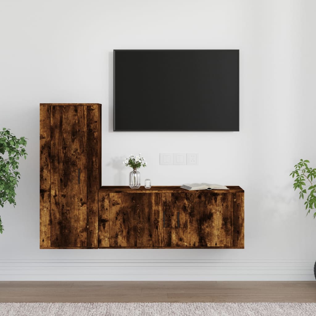 2 Piece TV Cabinet Set Smoked Oak Engineered Wood