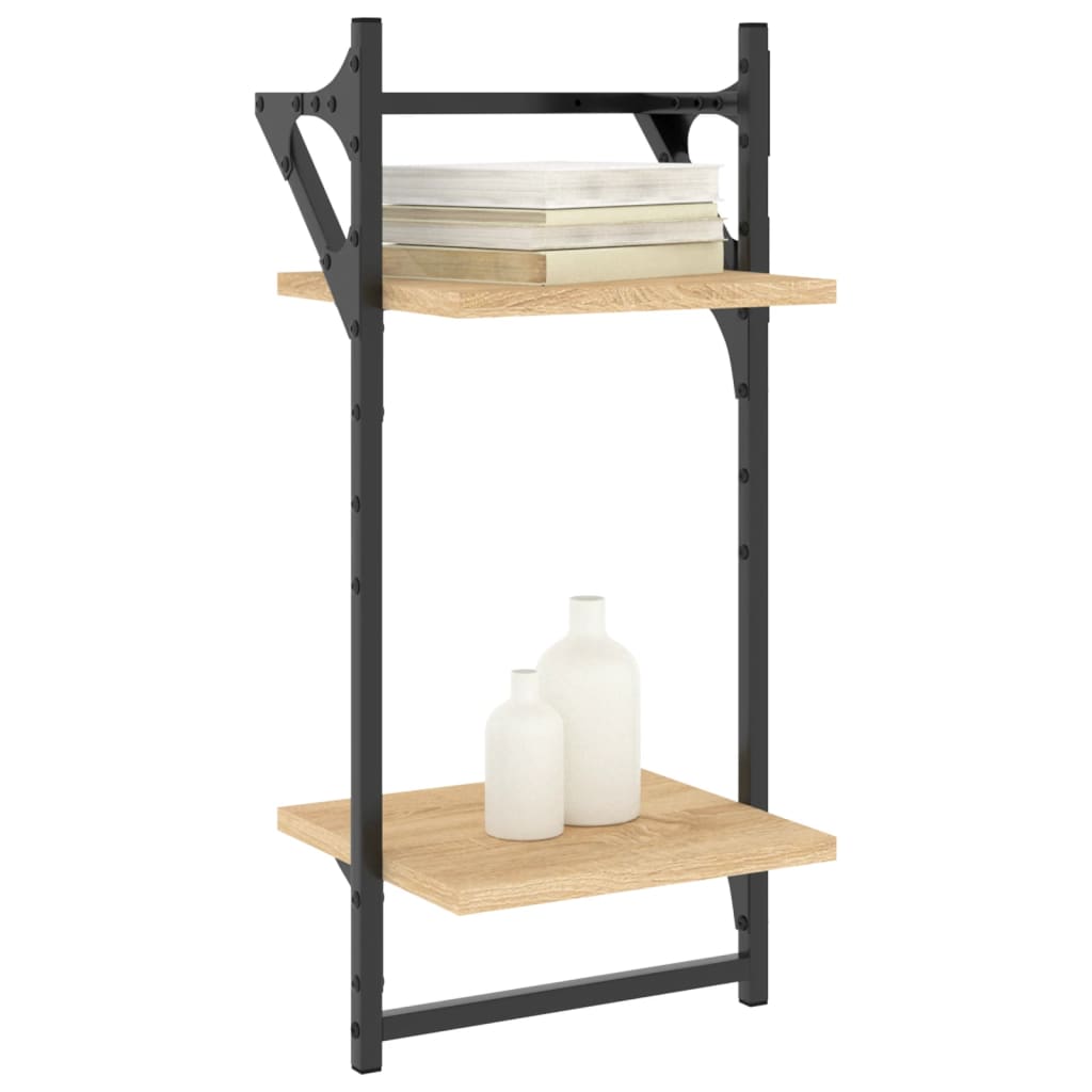 2-Tier Wall Shelves with Bars 2 pcs Sonoma Oak 30x25x65 cm