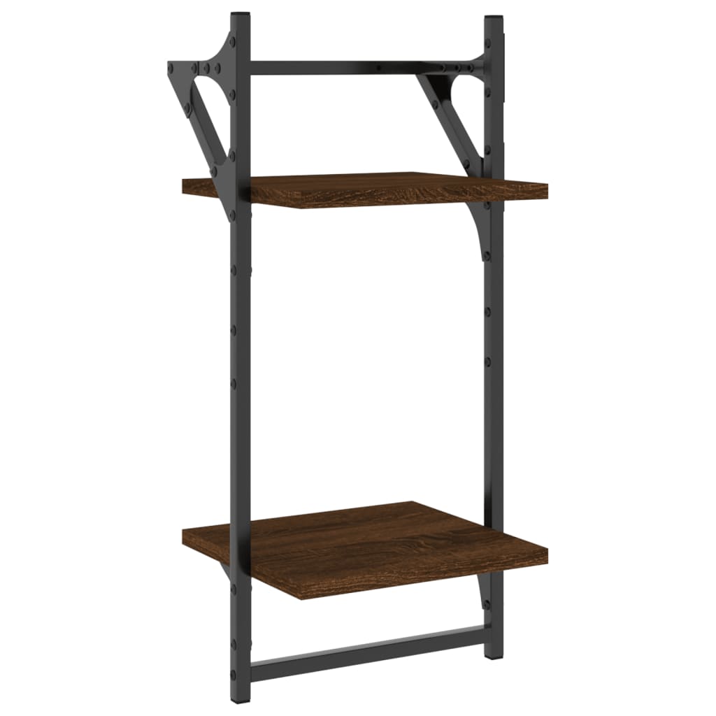 2-Tier Wall Shelves with Bars 2 pcs Brown Oak 30x25x65 cm