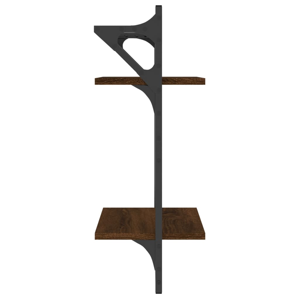 2-Tier Wall Shelves with Bars 2 pcs Brown Oak 30x25x65 cm