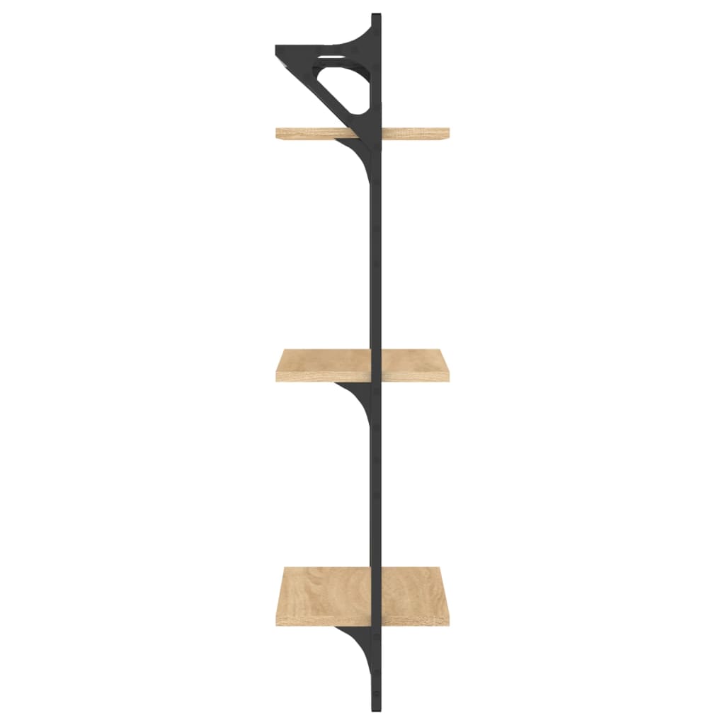 3-Tier Wall Shelves with Bars 2 pcs Sonoma Oak 30x25x100 cm