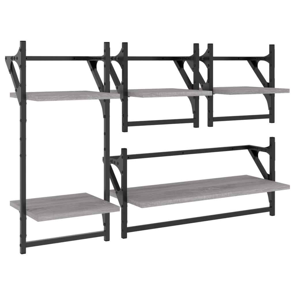 4 Piece Wall Shelf Set with Bars Grey Sonoma Engineered Wood