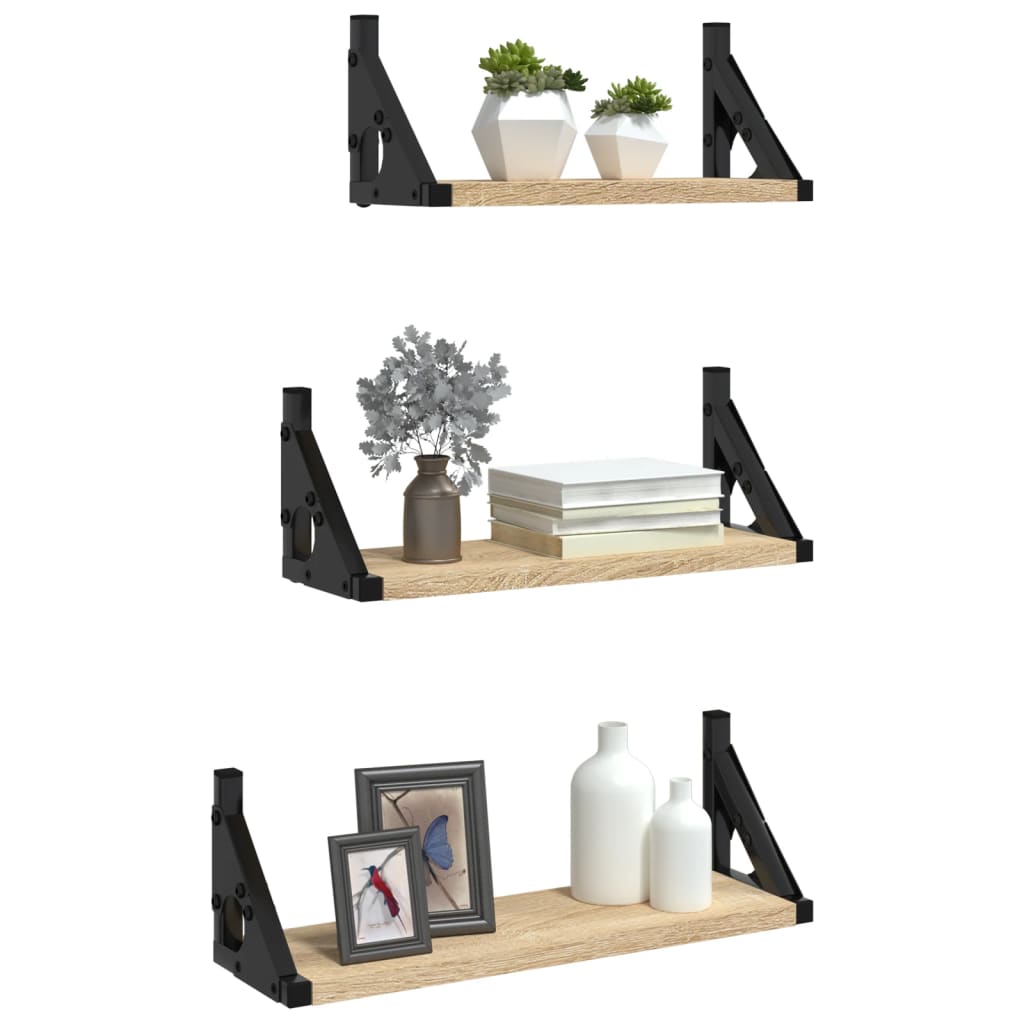 3 Piece Wall Shelf Set Sonoma Oak Engineered Wood