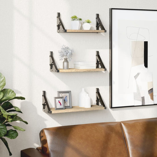 3 Piece Wall Shelf Set Sonoma Oak Engineered Wood