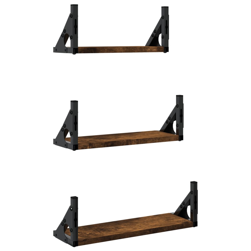 3 Piece Wall Shelf Set Smoked Oak Engineered Wood