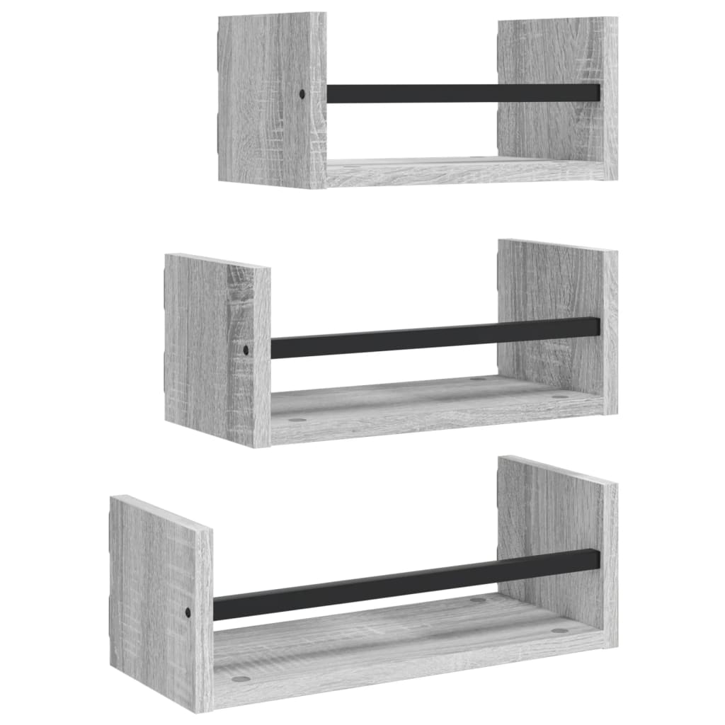 3 Piece Wall Shelf Set with Bars Grey Sonoma Engineered wood