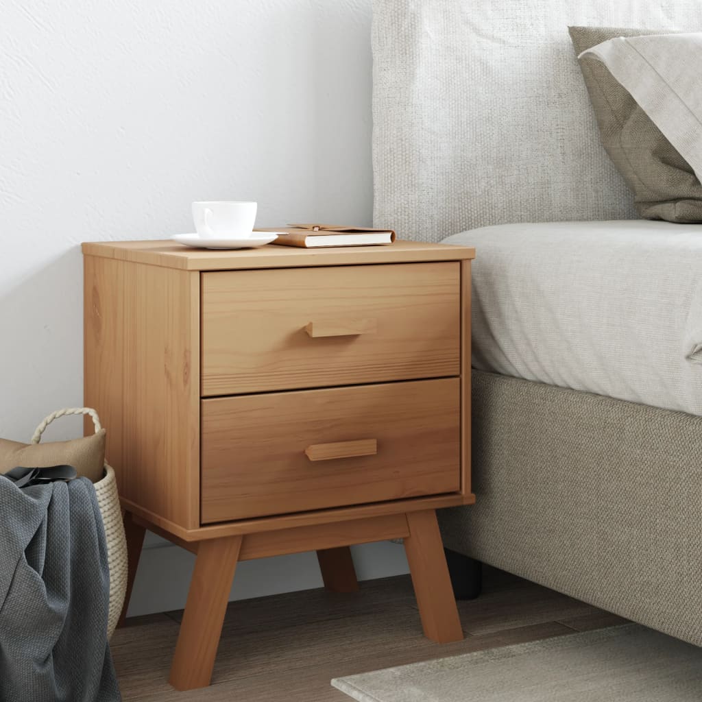 Bedside Cabinet OLDEN Brown Solid Wood Pine