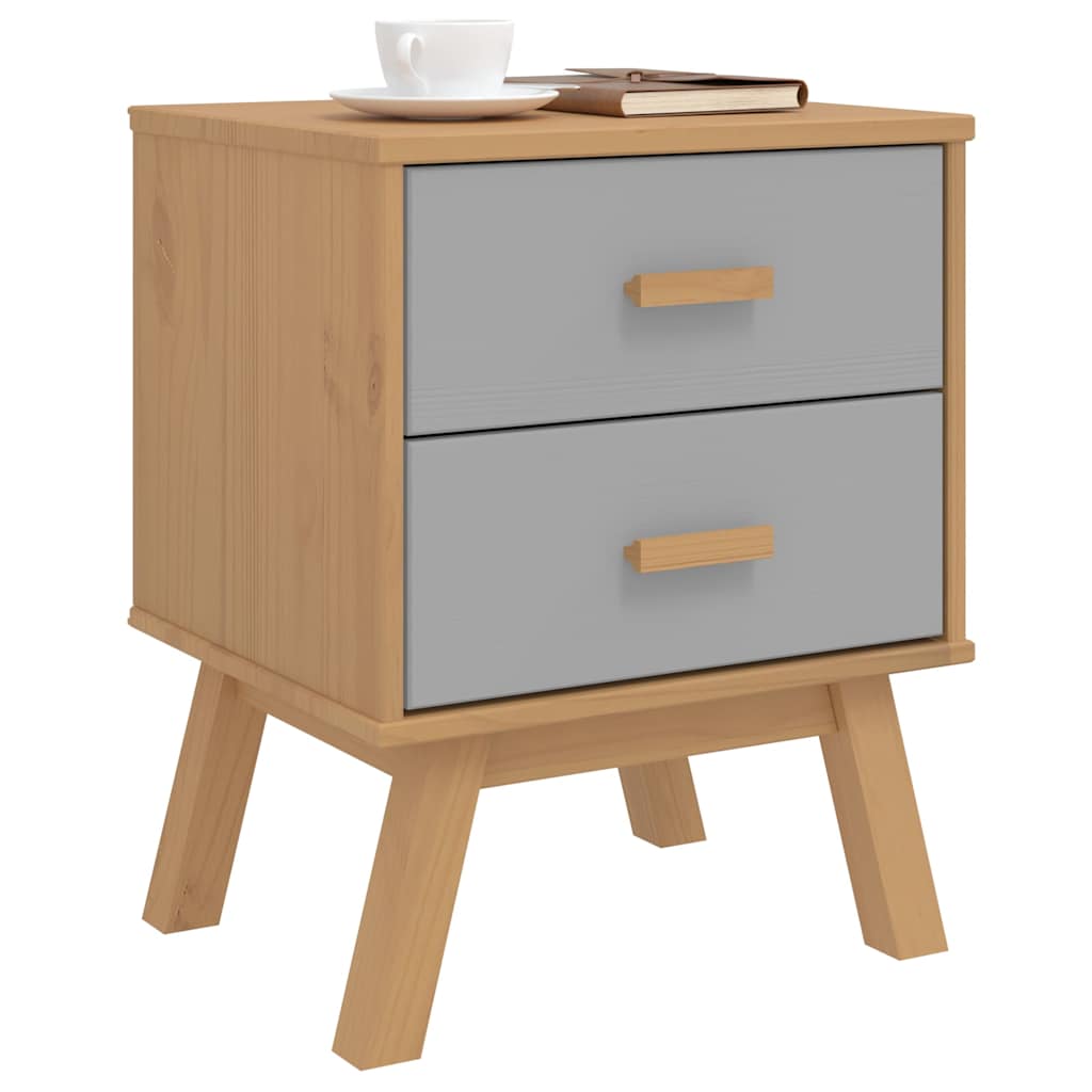 Bedside Cabinet OLDEN Grey and Brown Solid Wood Pine