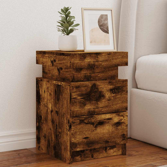 Bedside Cabinet with LED Lights Smoked Oak 35x39x55 cm