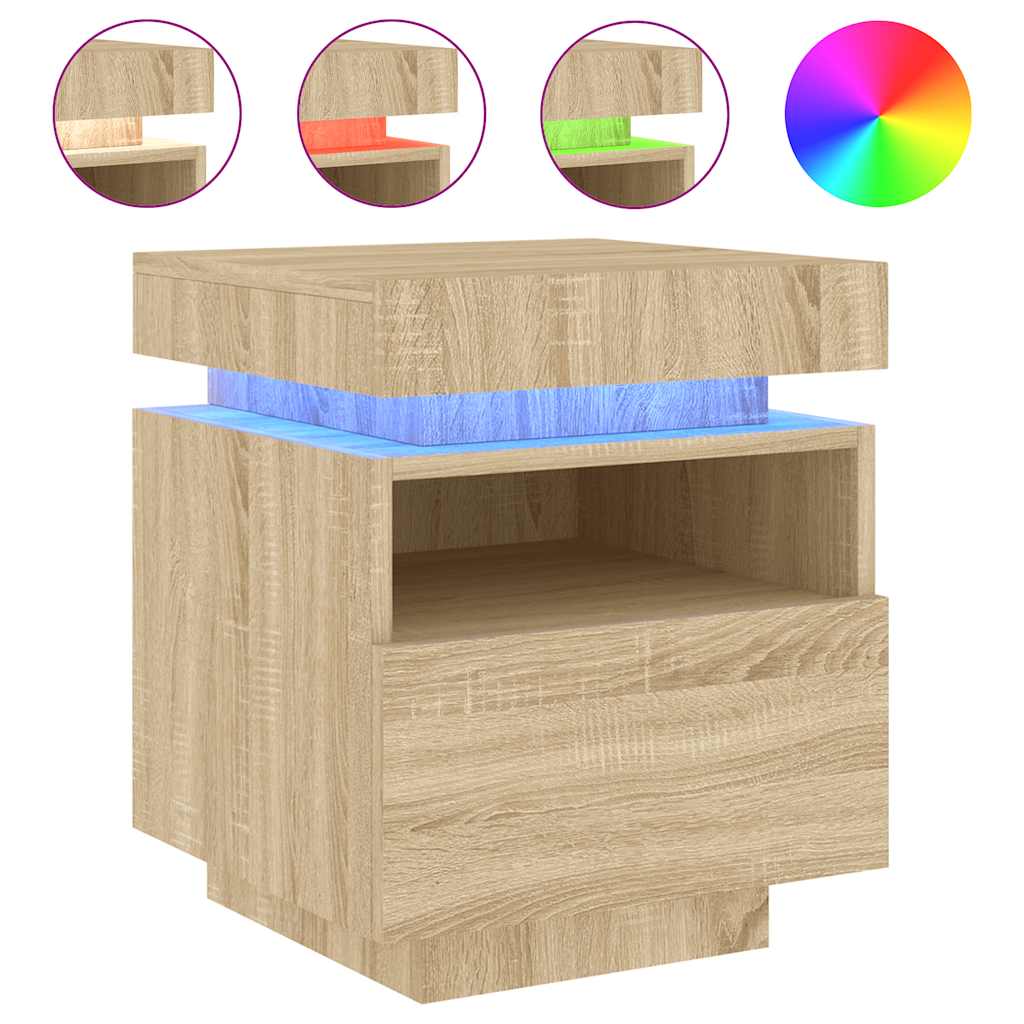 Bedside Cabinet with LED Lights Sonoma Oak 40x39x48.5 cm