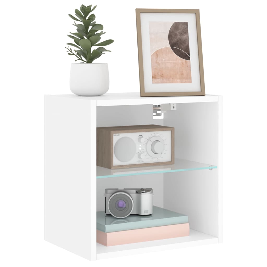 Bedside Cabinet with LED Lights Wall-mounted White