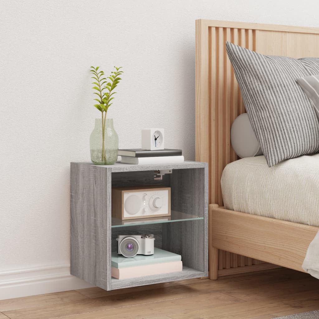 Bedside Cabinet with LED Lights Wall-mounted Grey Sonoma