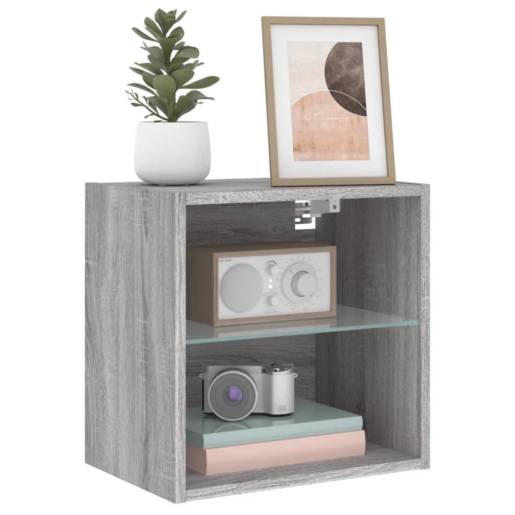 Bedside Cabinet with LED Lights Wall-mounted Grey Sonoma