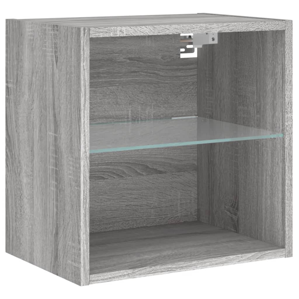 Bedside Cabinet with LED Lights Wall-mounted Grey Sonoma