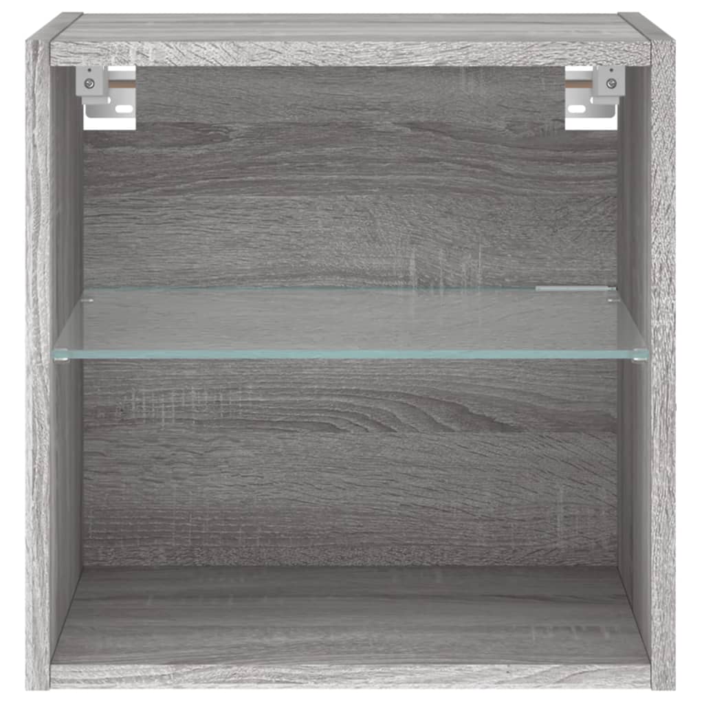 Bedside Cabinet with LED Lights Wall-mounted Grey Sonoma