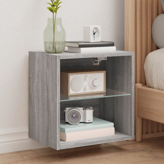 Bedside Cabinet with LED Lights Wall-mounted Grey Sonoma