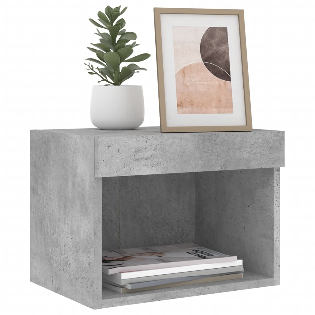 Bedside Cabinet with LED Lights Wall-mounted Concrete Grey