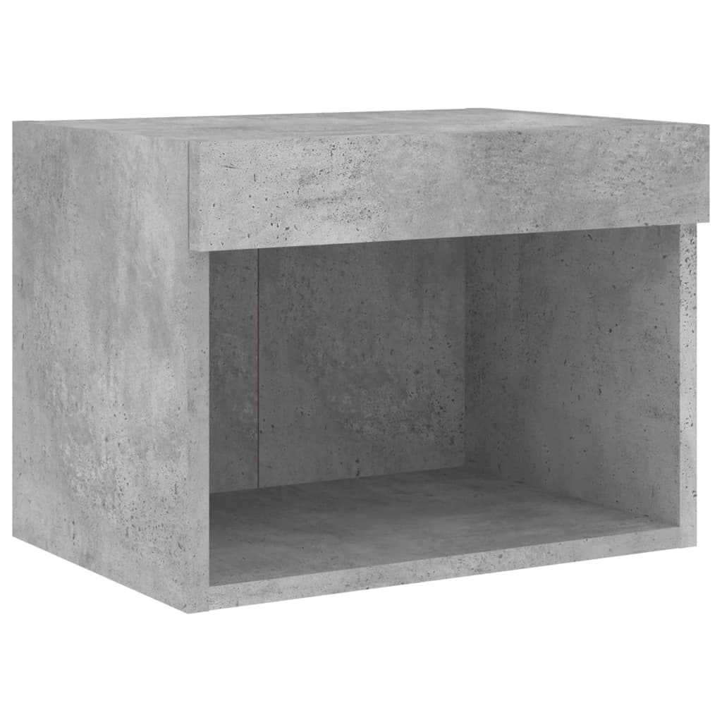 Bedside Cabinet with LED Lights Wall-mounted Concrete Grey