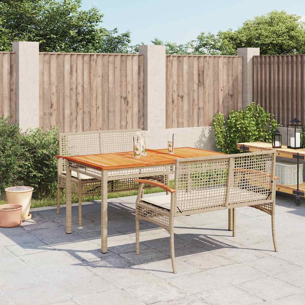 3 Piece Garden Dining Set with Cushions Beige Poly Rattan