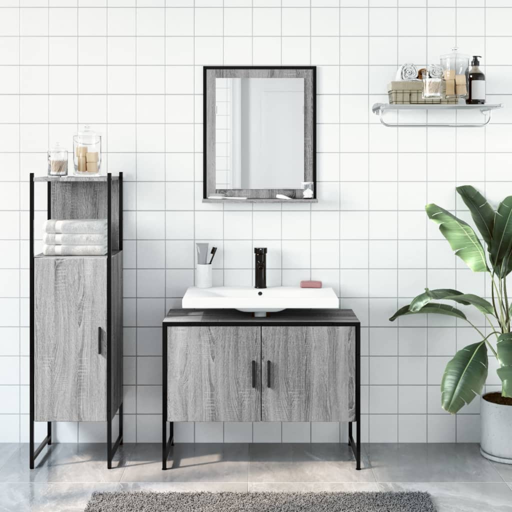 3 Piece Bathroom Cabinet Set Grey Sonoma Engineered Wood