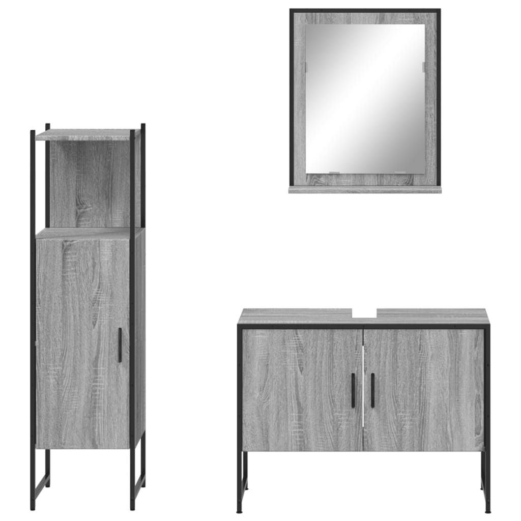 3 Piece Bathroom Cabinet Set Grey Sonoma Engineered Wood