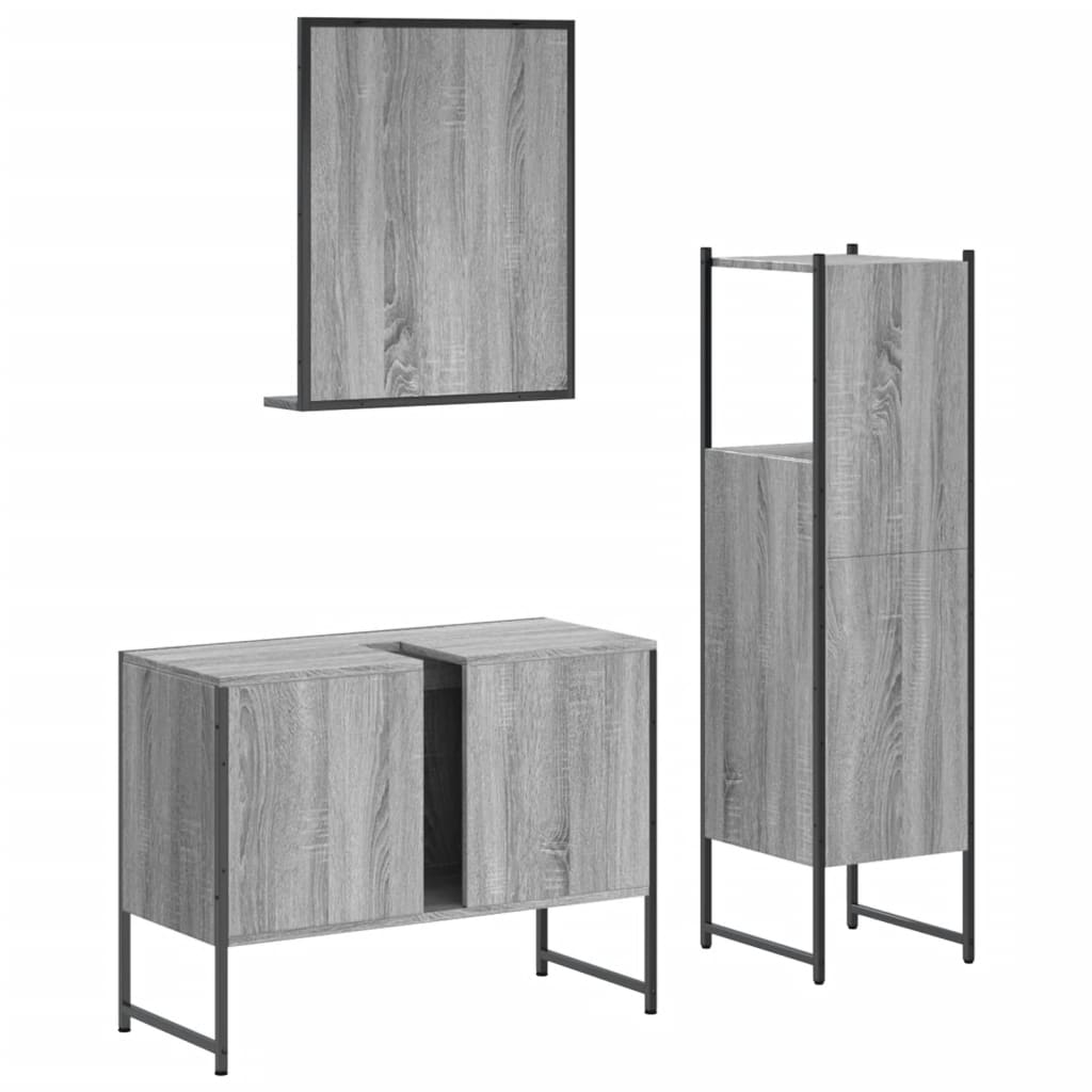 3 Piece Bathroom Cabinet Set Grey Sonoma Engineered Wood