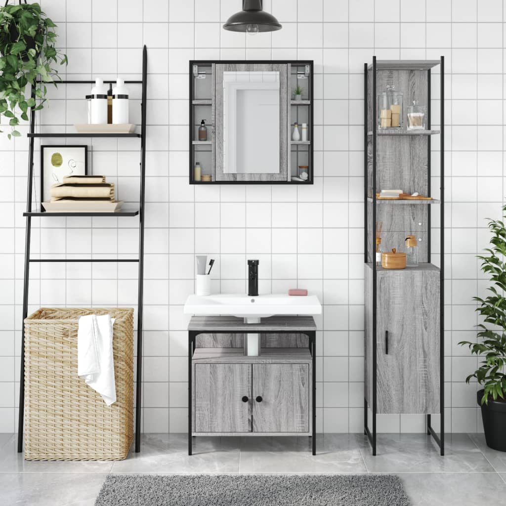 3 Piece Bathroom Cabinet Set Grey Sonoma Engineered Wood