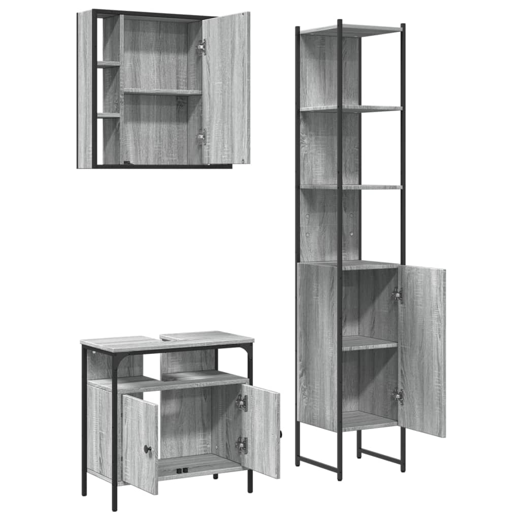 3 Piece Bathroom Cabinet Set Grey Sonoma Engineered Wood
