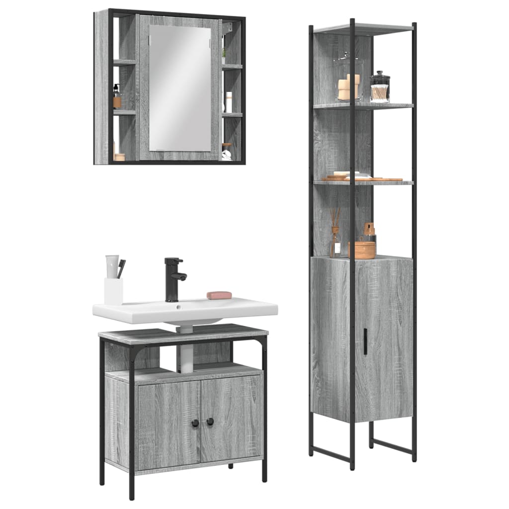 3 Piece Bathroom Cabinet Set Grey Sonoma Engineered Wood
