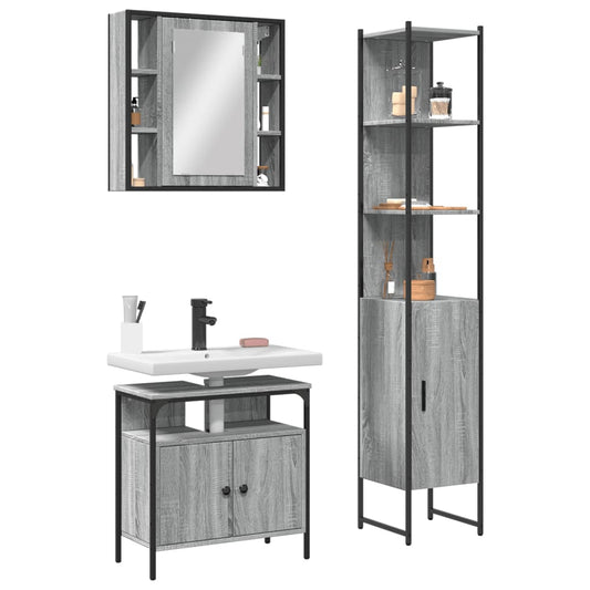 3 Piece Bathroom Cabinet Set Grey Sonoma Engineered Wood