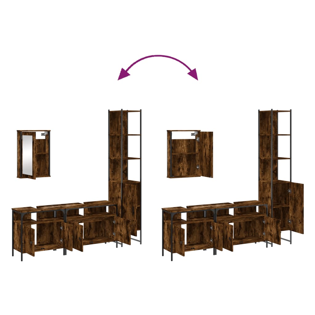 4 Piece Bathroom Furniture Set Smoked Oak Engineered Wood