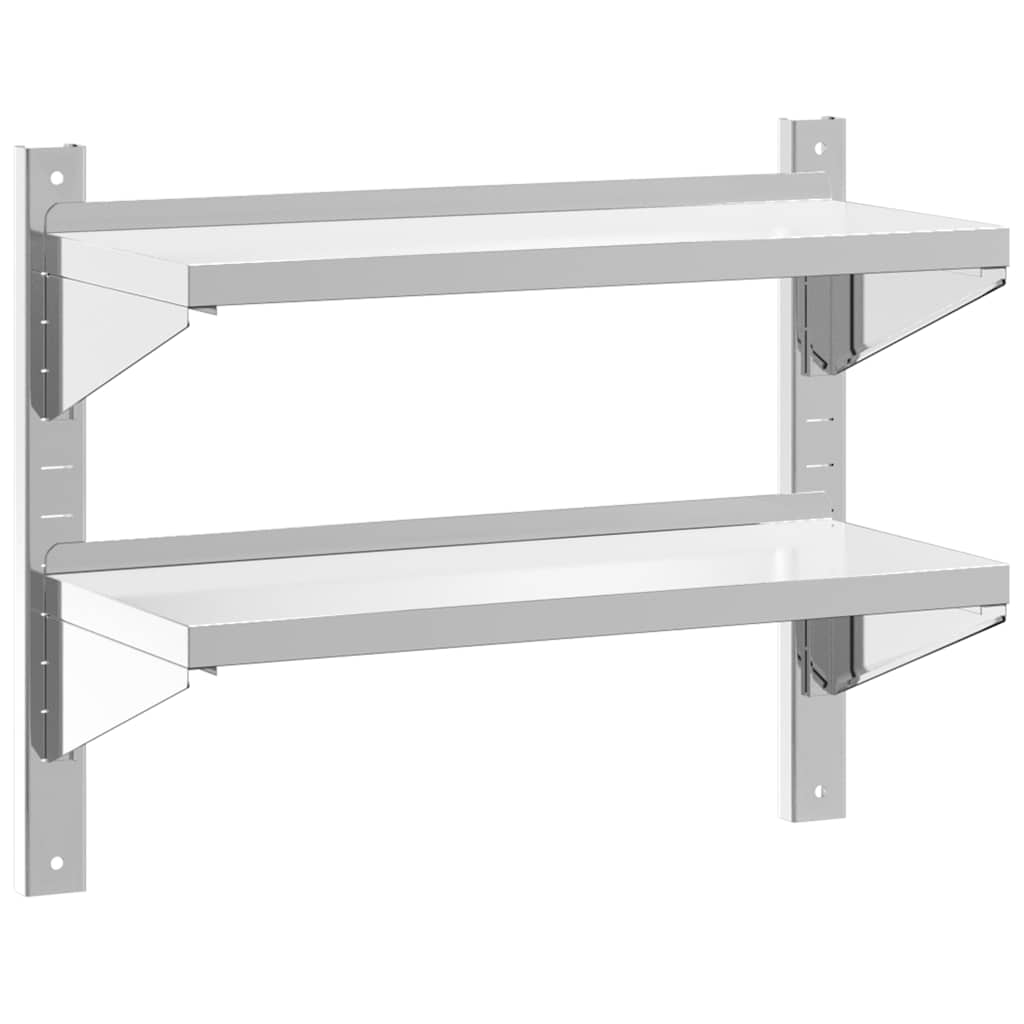 2-Tier Wall Shelf 75x30x60 cm Silver Stainless Steel