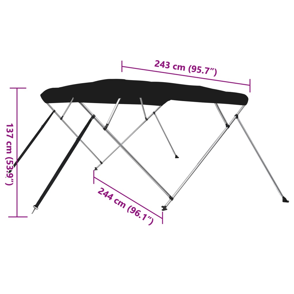 4-bow Bimini Top Black 243x244x137 cm