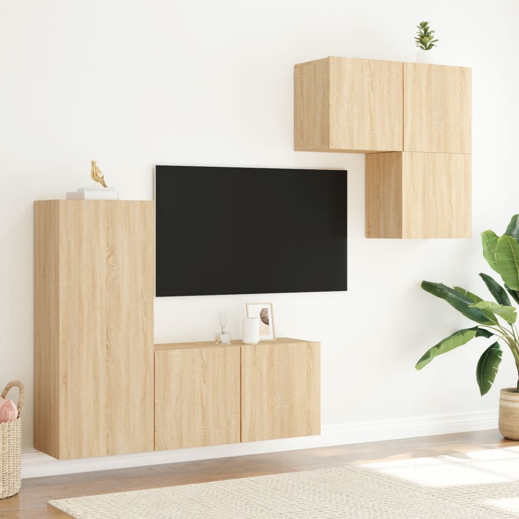 4 Piece TV Wall Units Sonoma Oak Engineered Wood