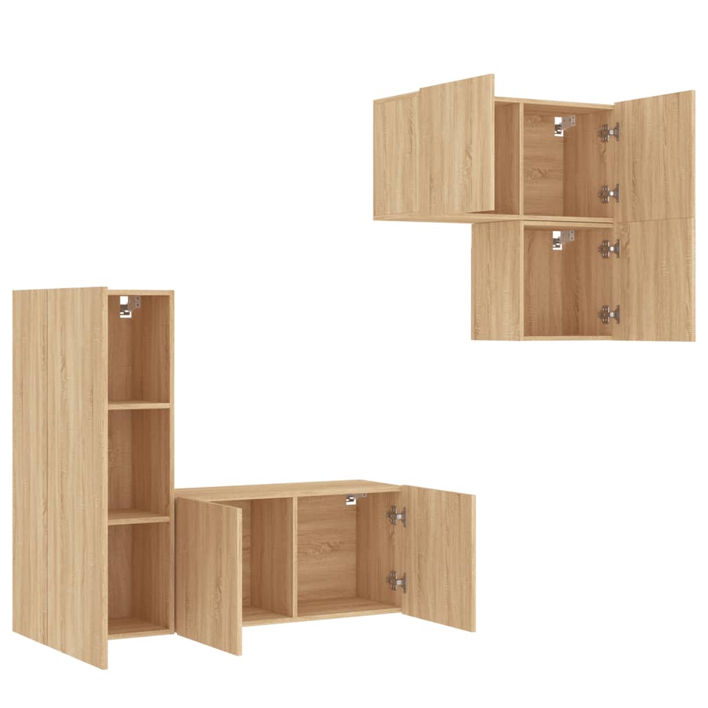 4 Piece TV Wall Units Sonoma Oak Engineered Wood