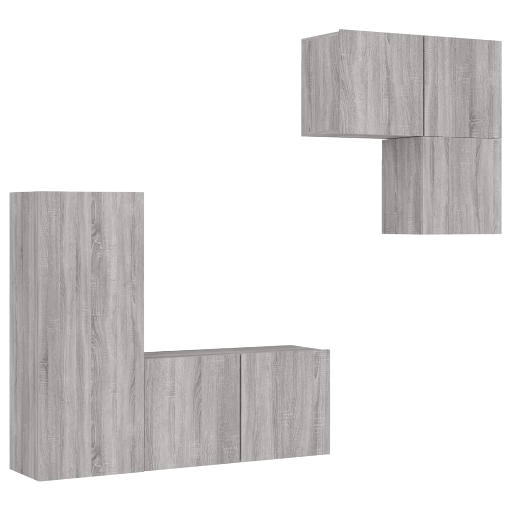 4 Piece TV Wall Units Grey Sonoma Engineered Wood