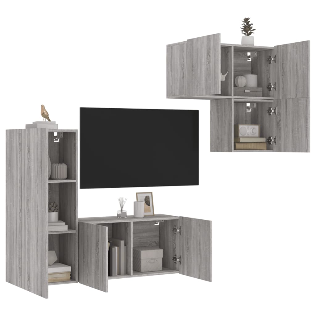 4 Piece TV Wall Units Grey Sonoma Engineered Wood