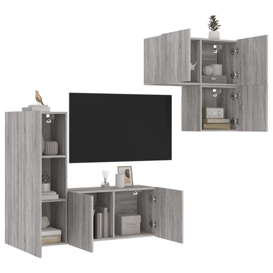 4 Piece TV Wall Units Grey Sonoma Engineered Wood