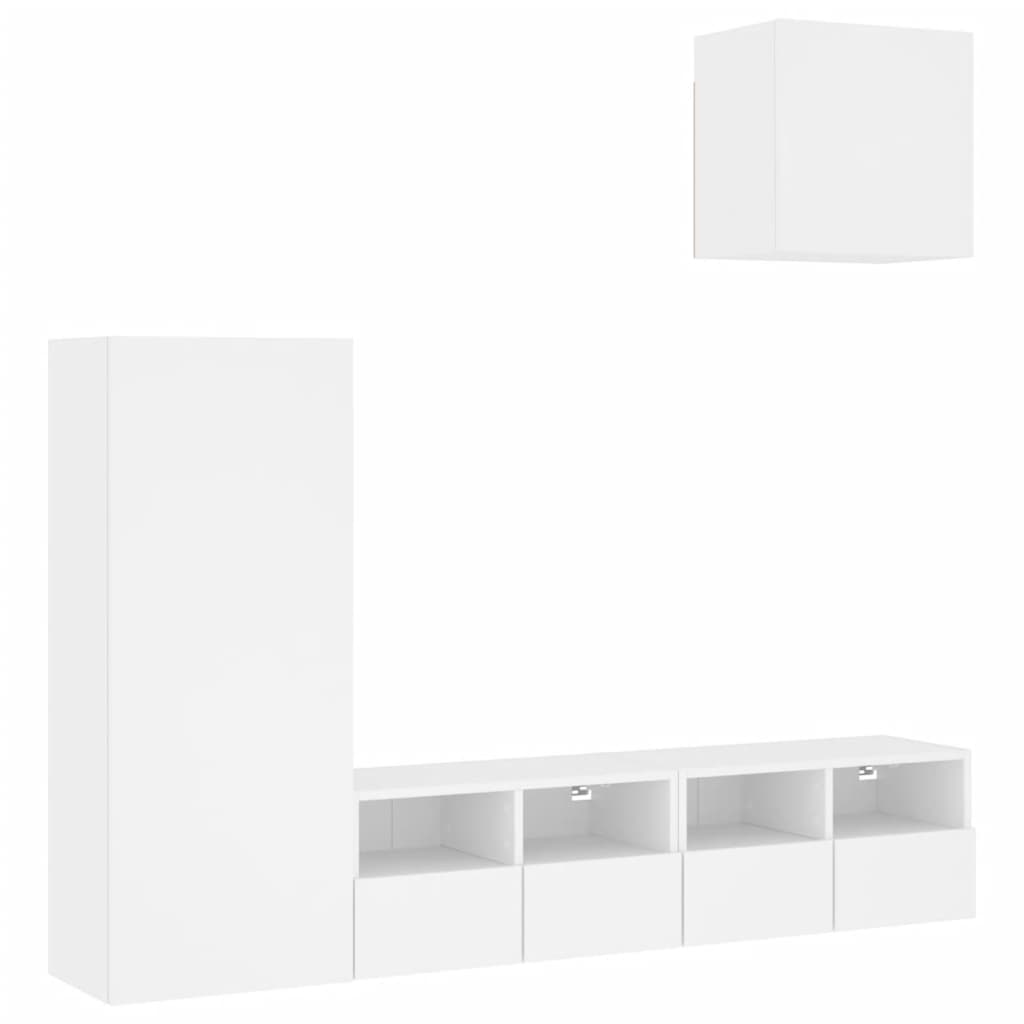 4 Piece TV Wall Units White Engineered Wood