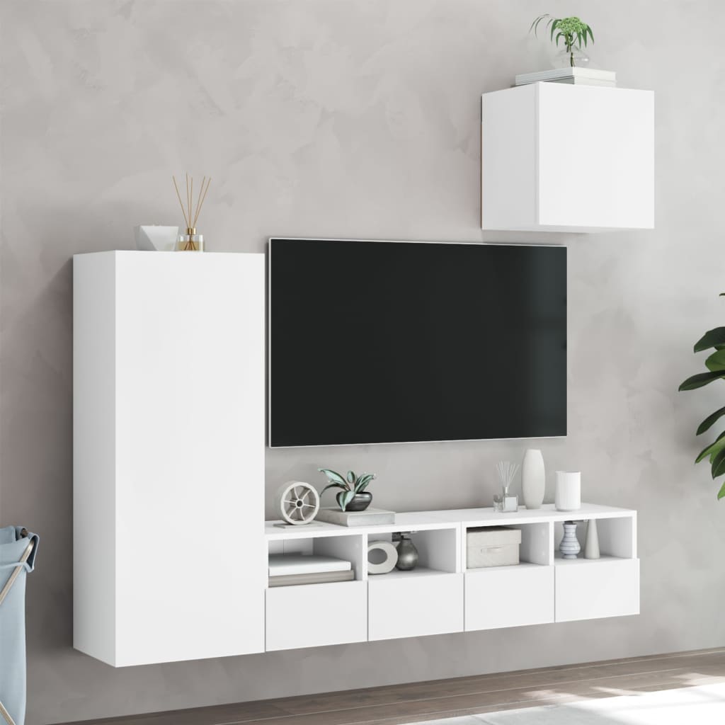 4 Piece TV Wall Units White Engineered Wood