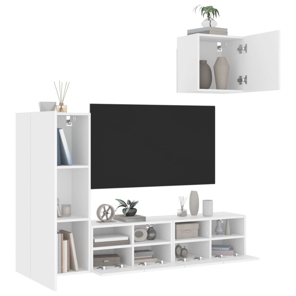4 Piece TV Wall Units White Engineered Wood